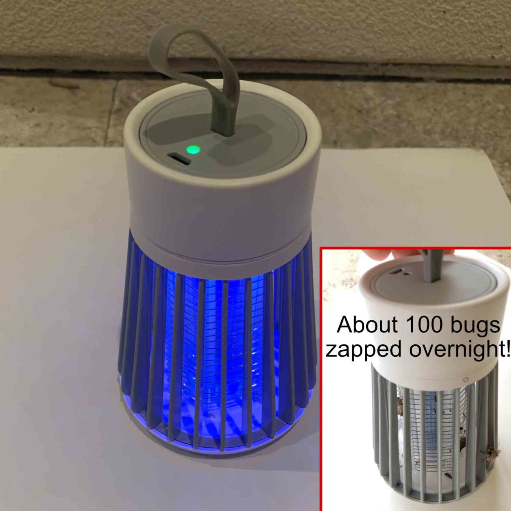 Purple LEDs attract bugs and an electric coil zaps them (without